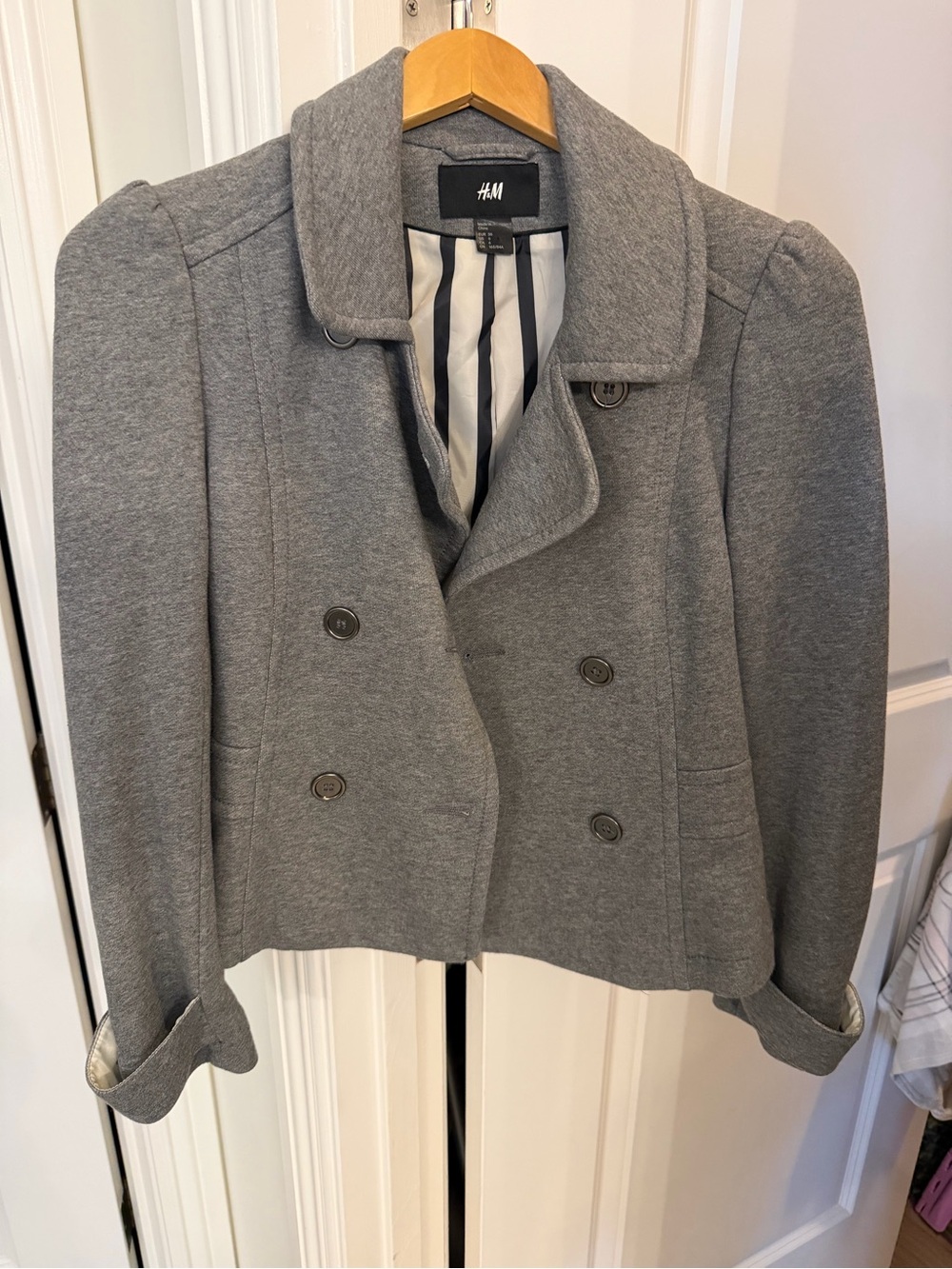 H&M Gray Double-Breasted Cropped Pea Coat